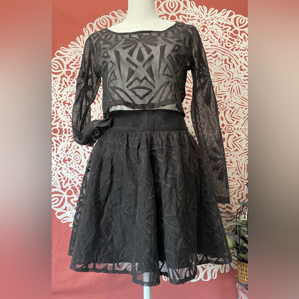 Free People Charlie two-piece mesh set in charcoal black size XS